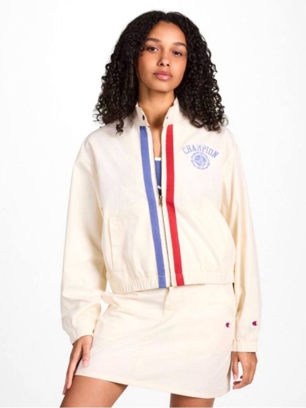 Champion Women's Game Day Cream Blue Red Zip Front Set With Skirt Sz 8